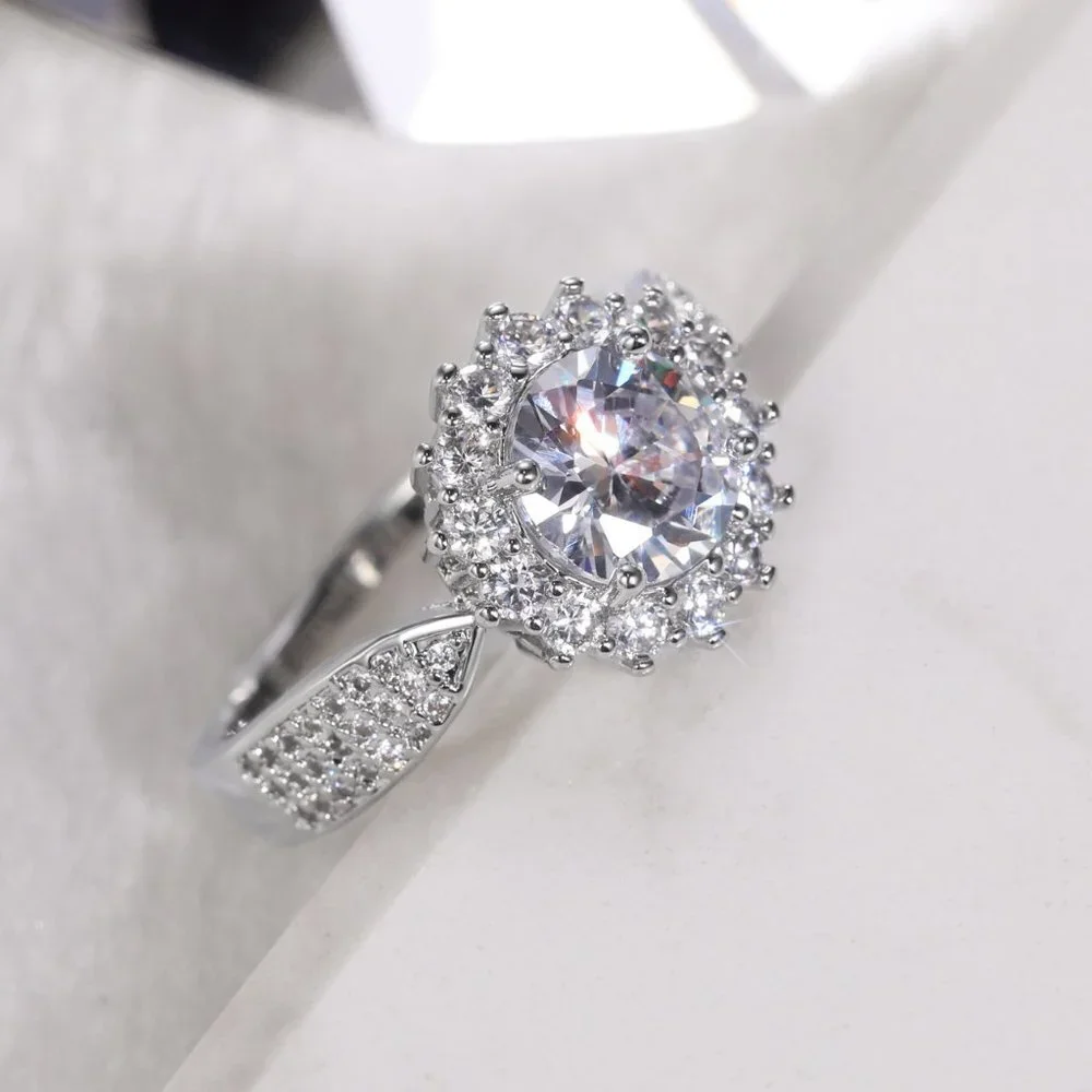 😍925 SILVER MOISSANITE SUN FLOWER WEDDING/ENGAGEMENT RING WOMEN, K754